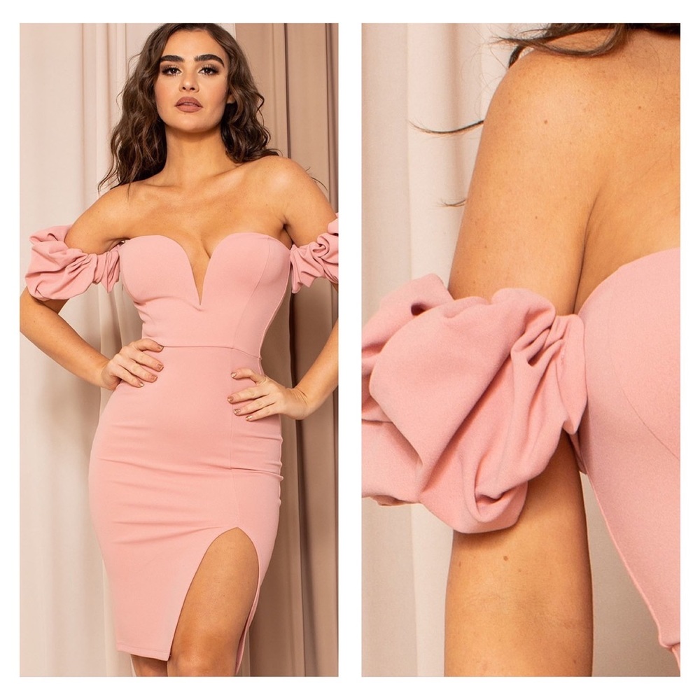 Pink Off the Shoulder Midi Cocktail dress NWT size Medium